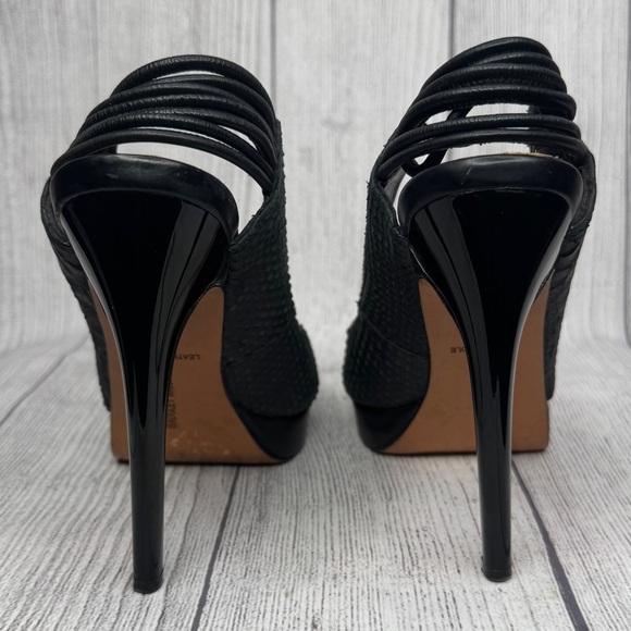 Badgley Mischka Mark & James MARCY Black Leather Platform Heels Pumps Size 8M - Picture 4 of 7